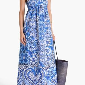 Caroline Constas Blue and White Patterned Maxi Dress